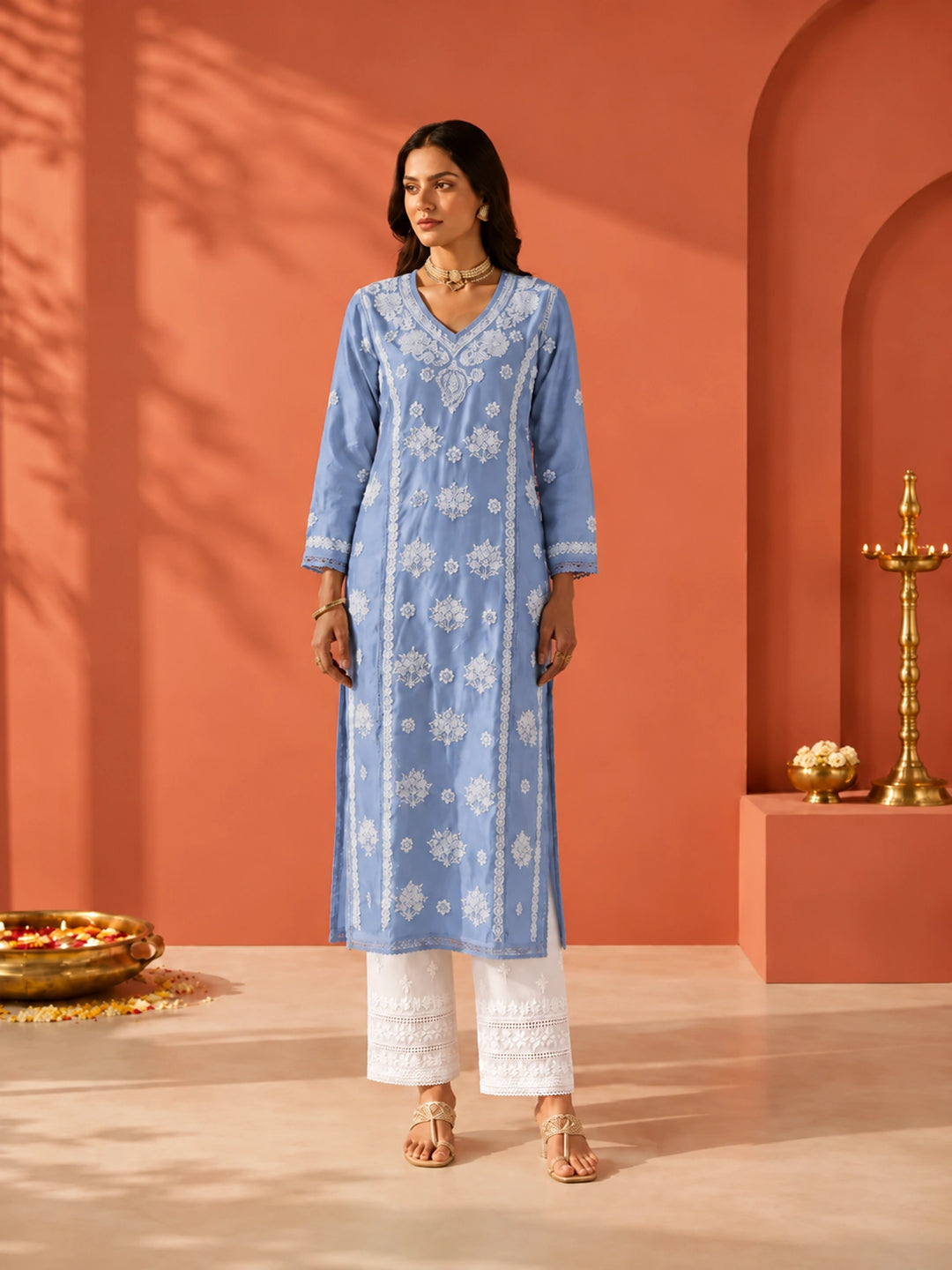 Mehr Pastel Blue Chanderi Kurta
