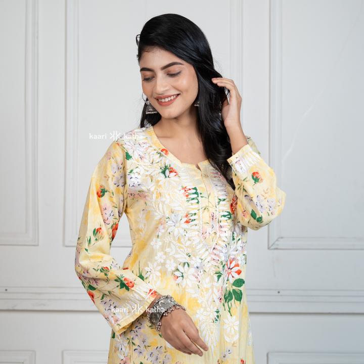 Mehek Butter Yellow Mul Kurta