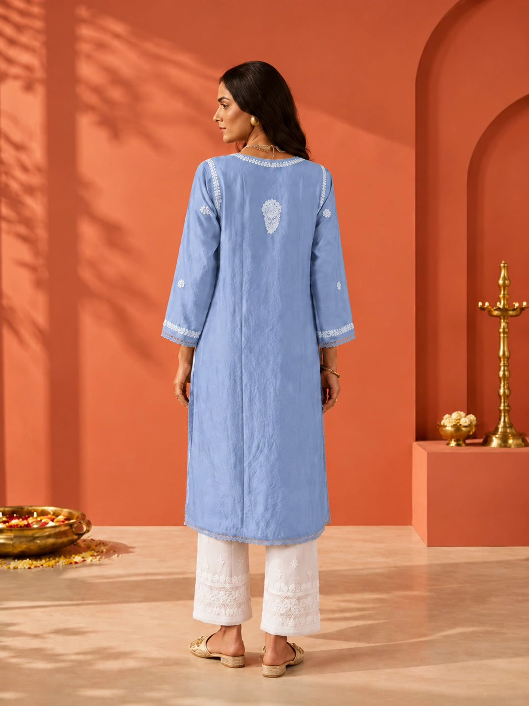 Mehr Pastel Blue Chanderi Kurta