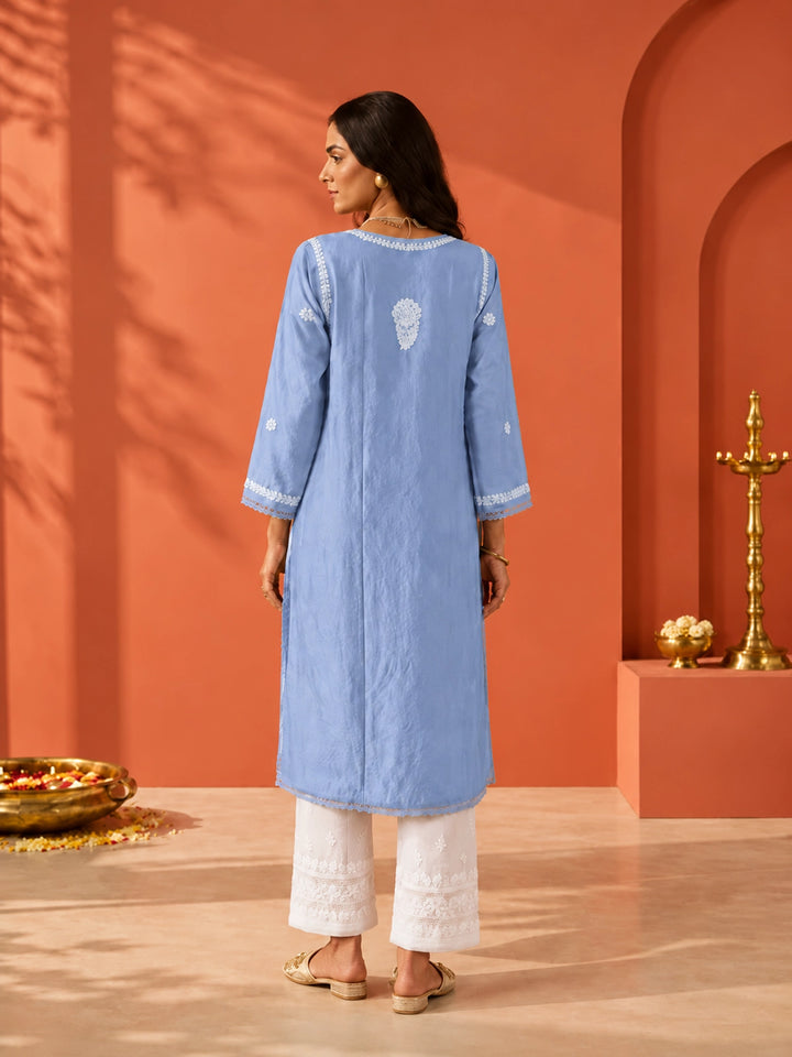 Mehr Pastel Blue Chanderi Kurta