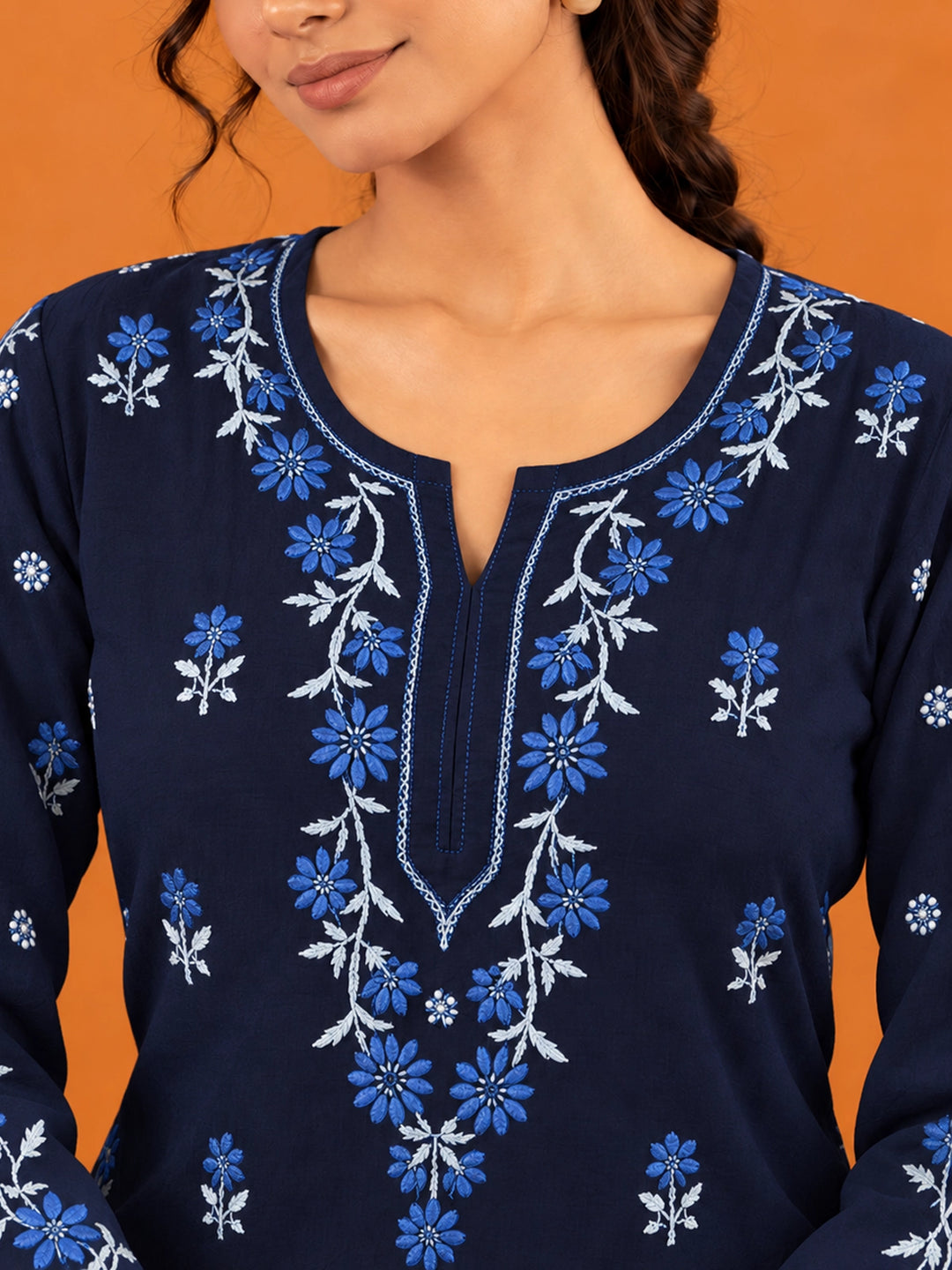 Phool Prussian Blue Rayon Kurta