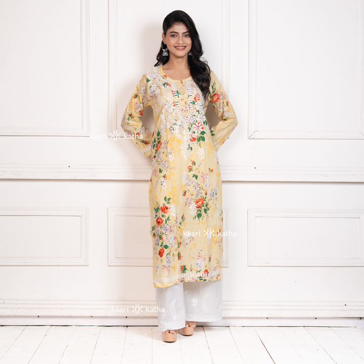 Mehek Butter Yellow Mul Kurta