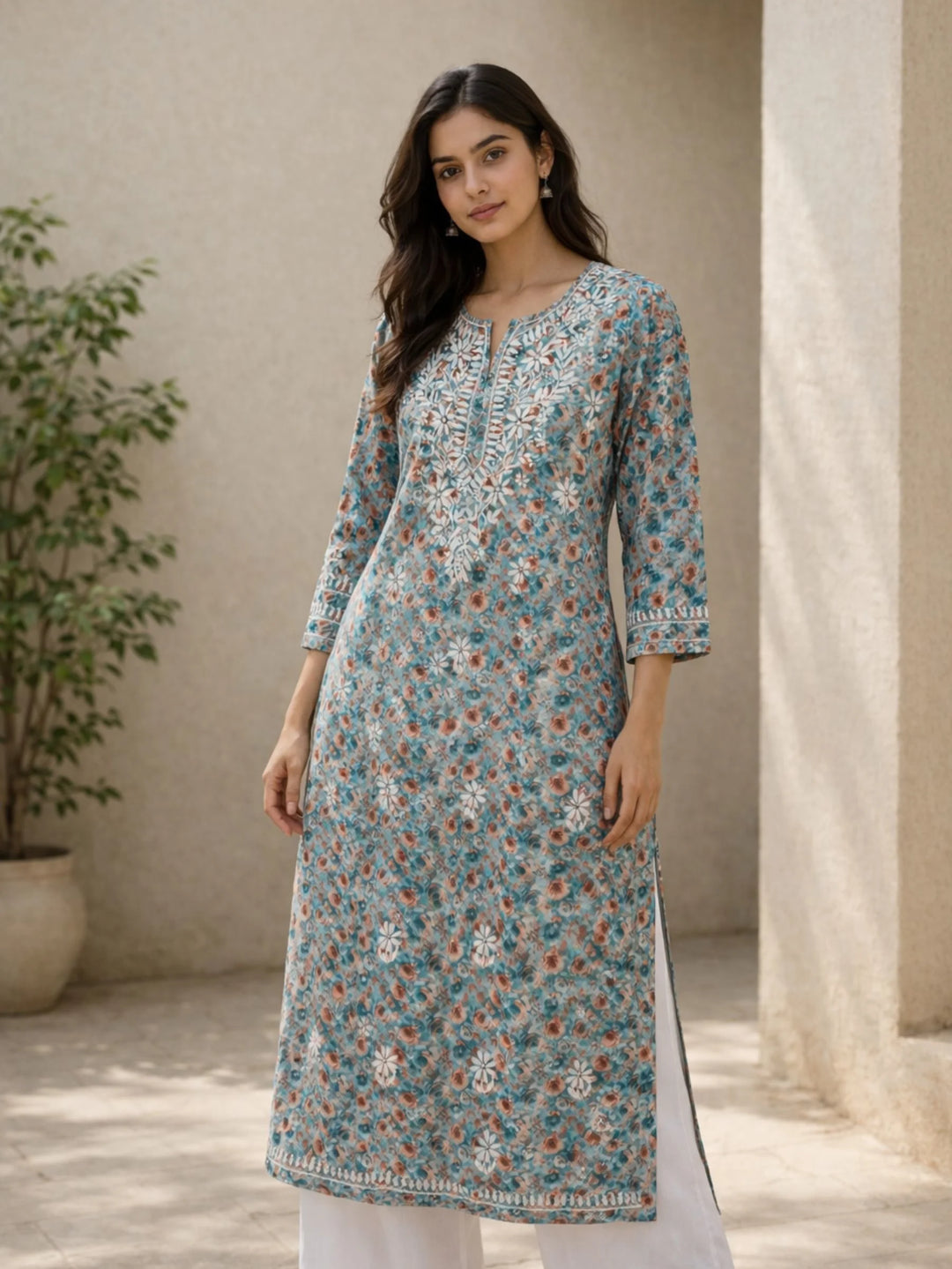Gul Blue Mul Kurta