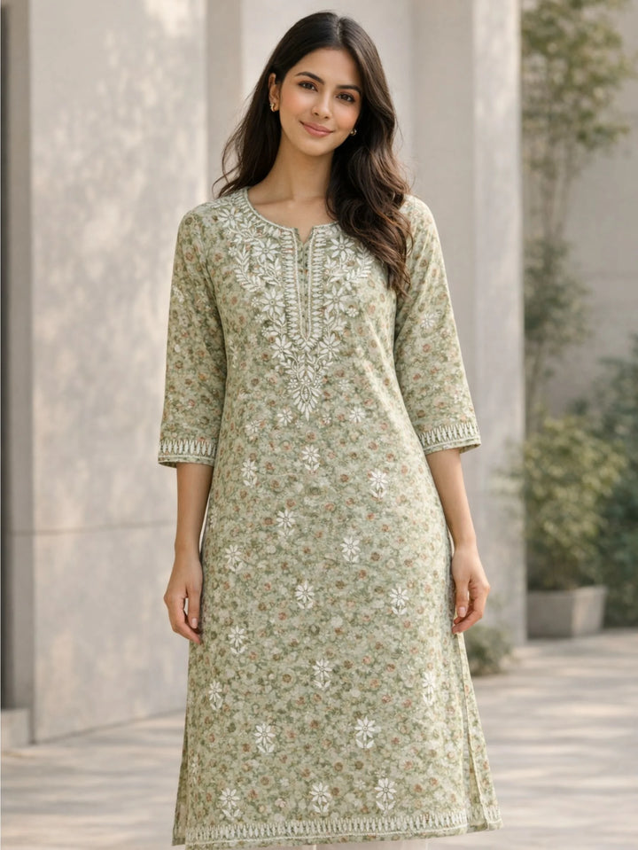 Gul Green Mul Kurta