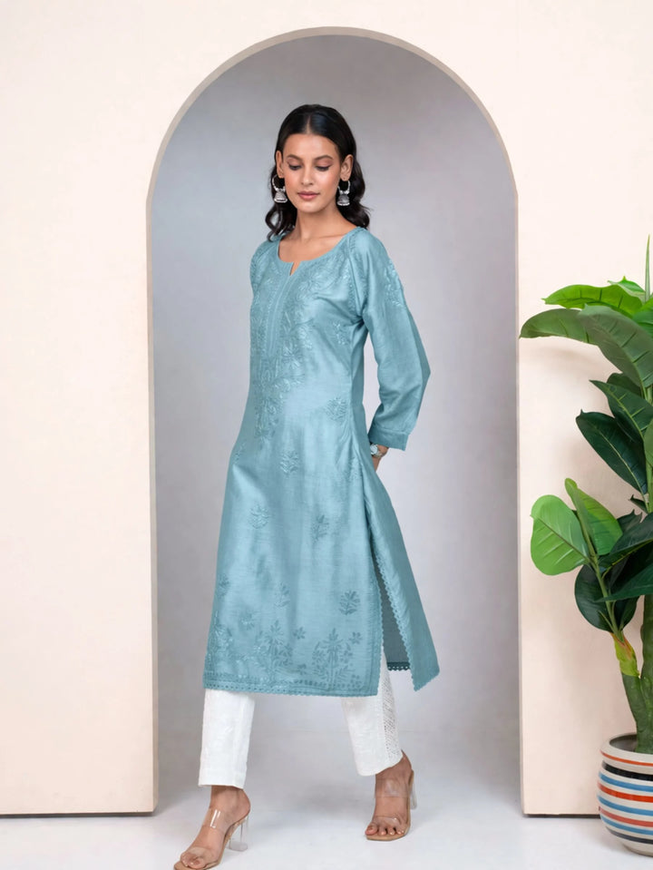 Roshni Blue Chanderi Kurta