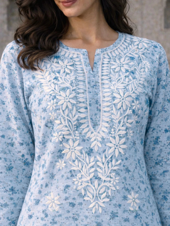 Bloom Blue Mul Kurta