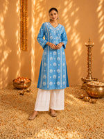 Mehr Sky Blue Chanderi Kurta