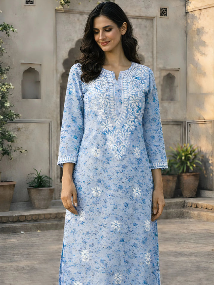 Bloom Blue Mul Kurta