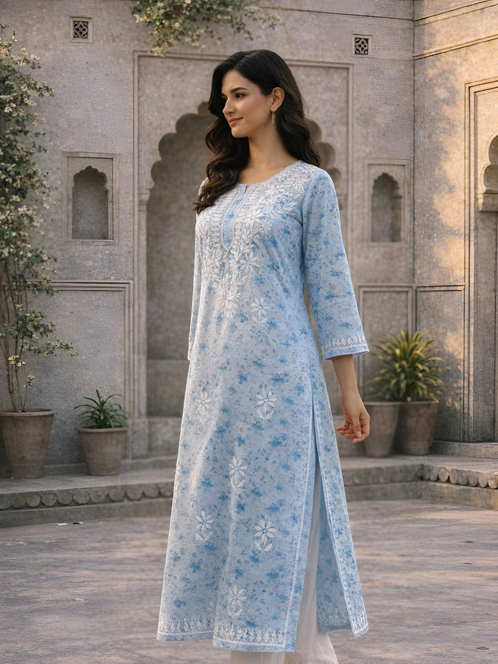 Bloom Blue Mul Kurta