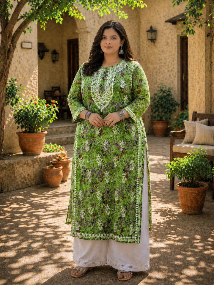 Nisha Forest Green Mul Kurta