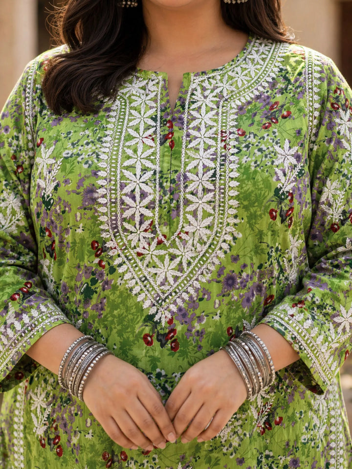 Nisha Forest Green Mul Kurta
