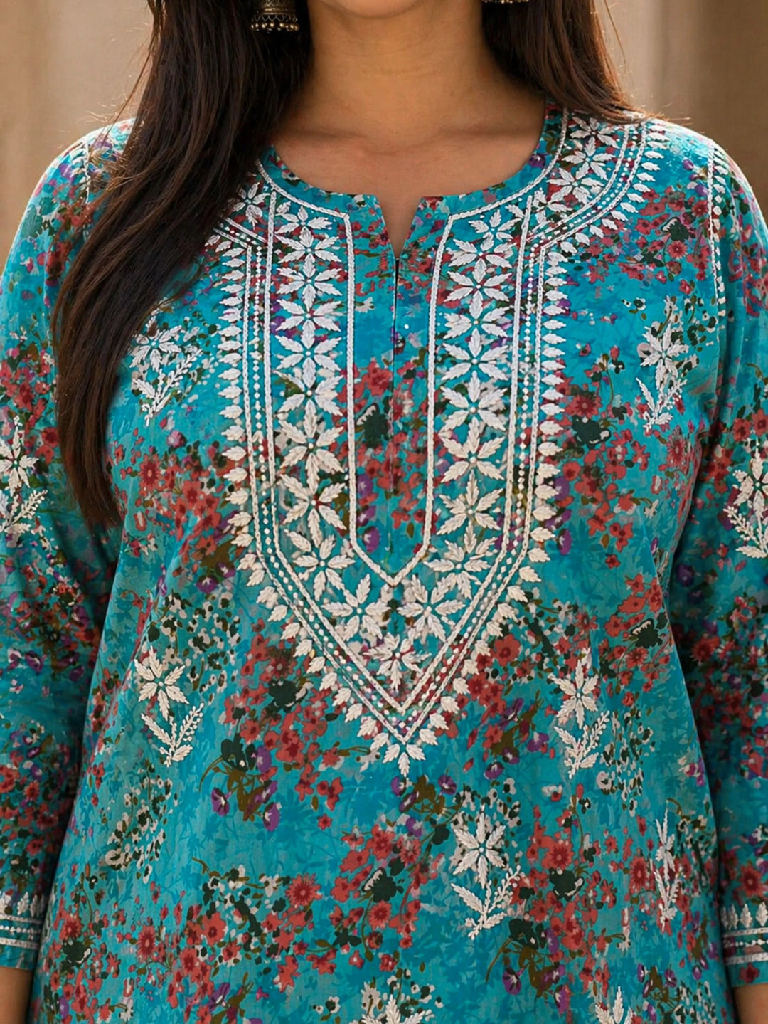 Nisha Aqua Blue Mul Kurta