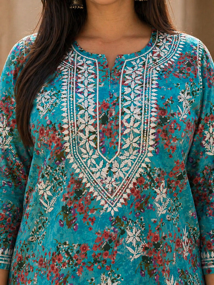 Nisha Aqua Blue Mul Kurta