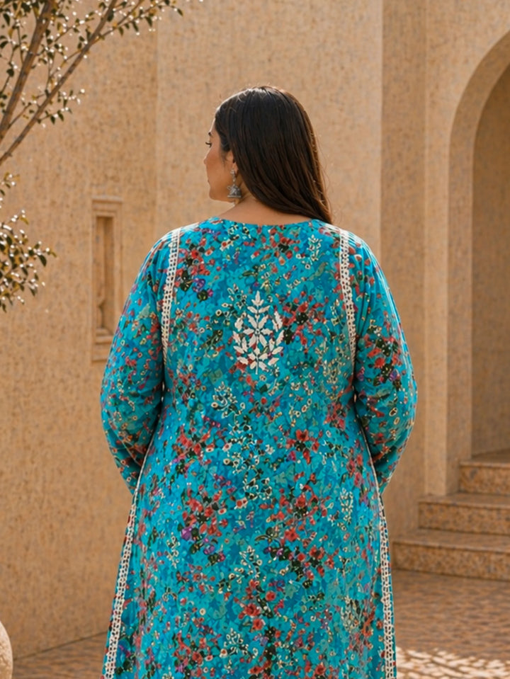 Nisha Aqua Blue Mul Kurta