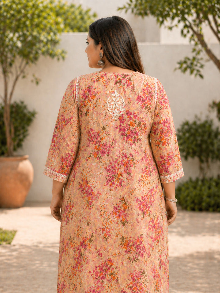 Nisha Peach Mul Kurta