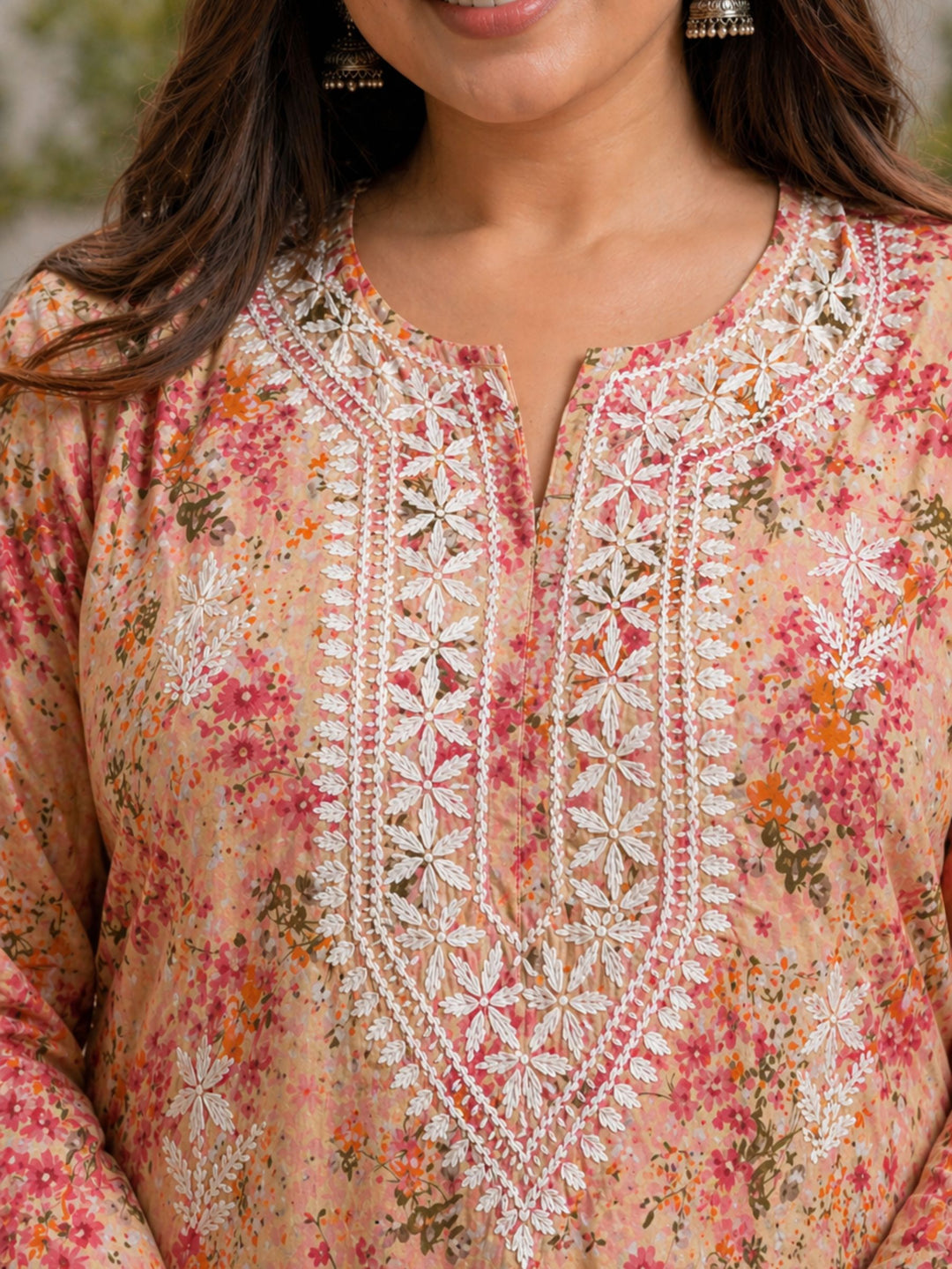Nisha Peach Mul Kurta