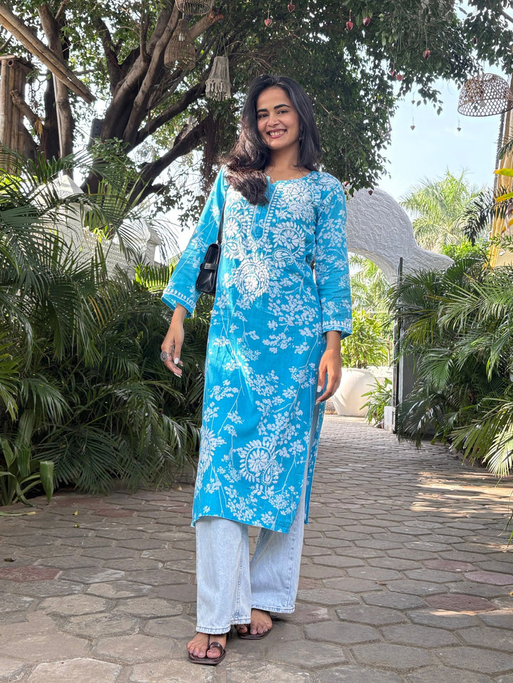 Breezy Aqua Blue Mul Kurta