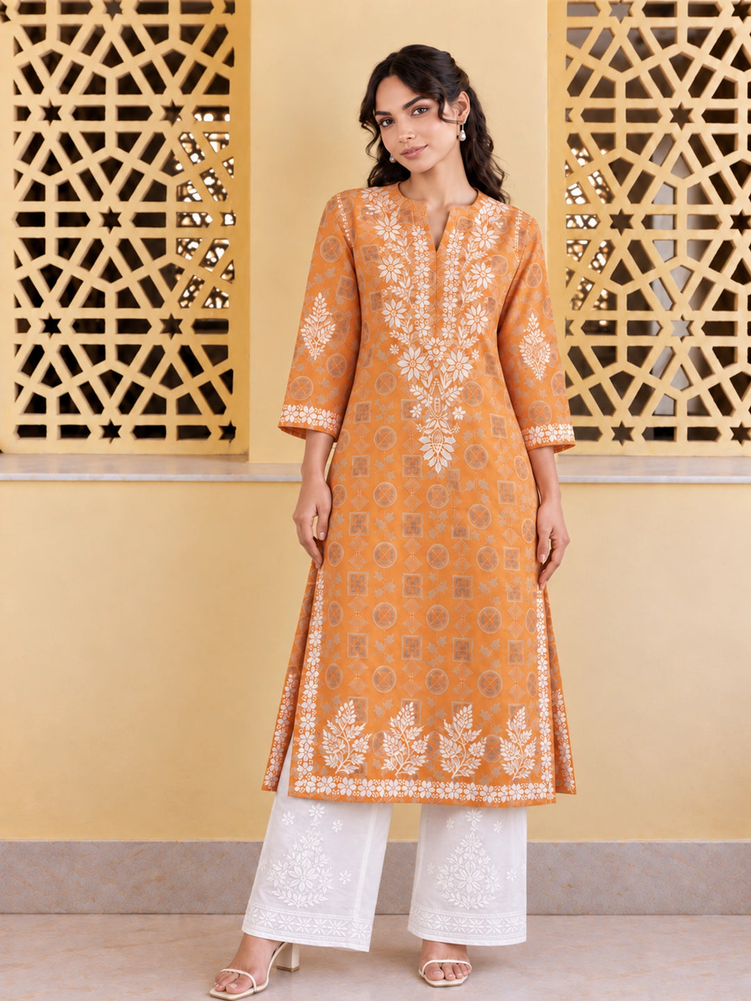 Ada Orange Mul Kurta
