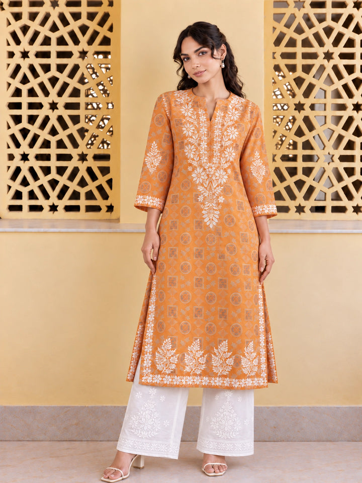 Ada Orange Mul Kurta