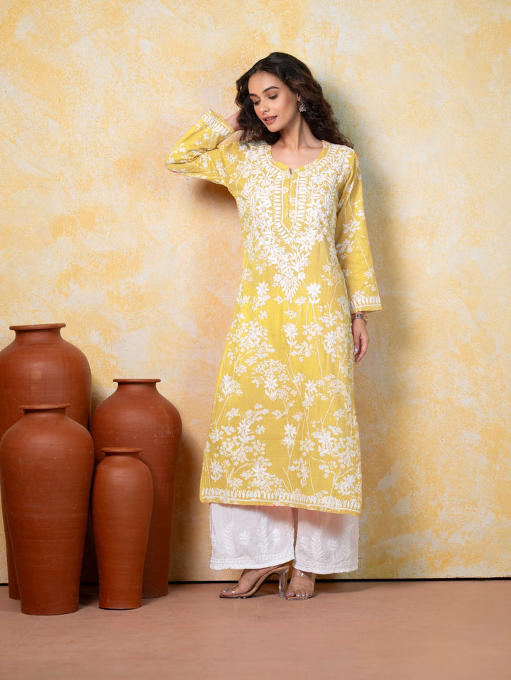 Breezy Yellow Mul Kurta