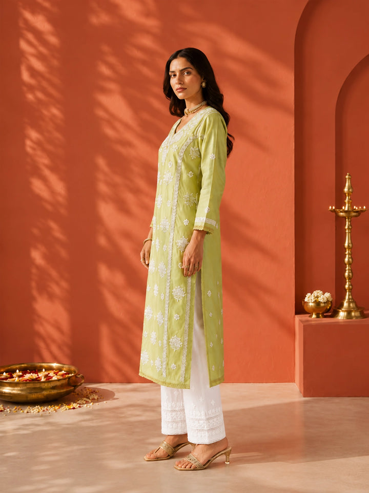 Mehr Sage Green Chanderi Kurta
