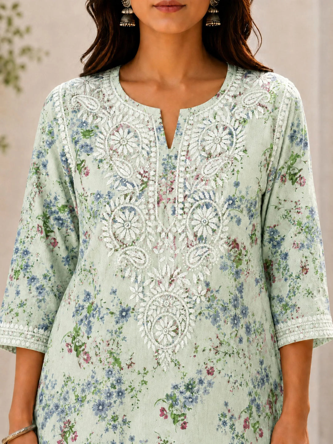 Khushboo Mint Green Mul Kurta