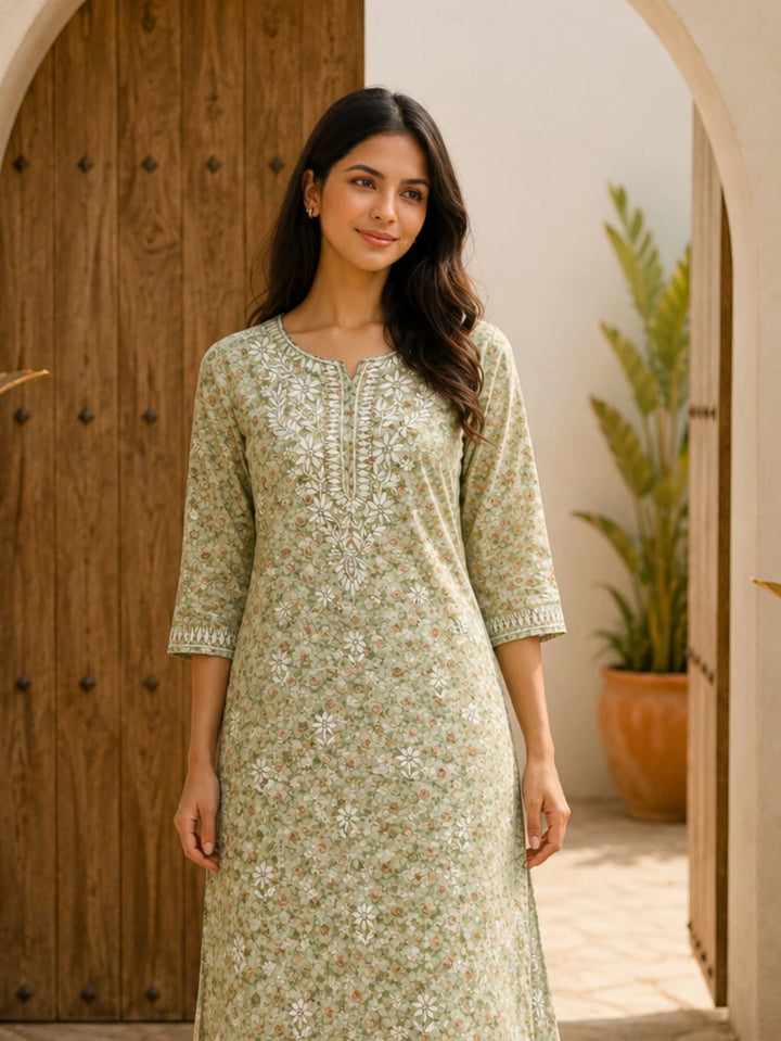Gul Green Mul Kurta
