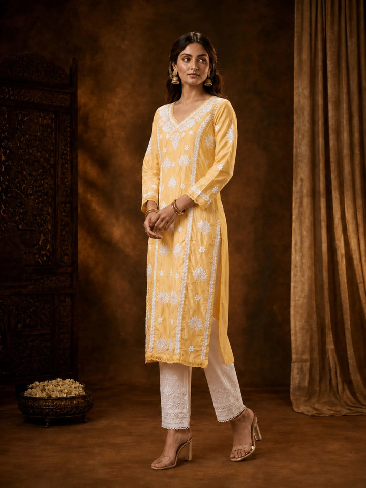 Mehr Butter Yellow Chanderi Kurta