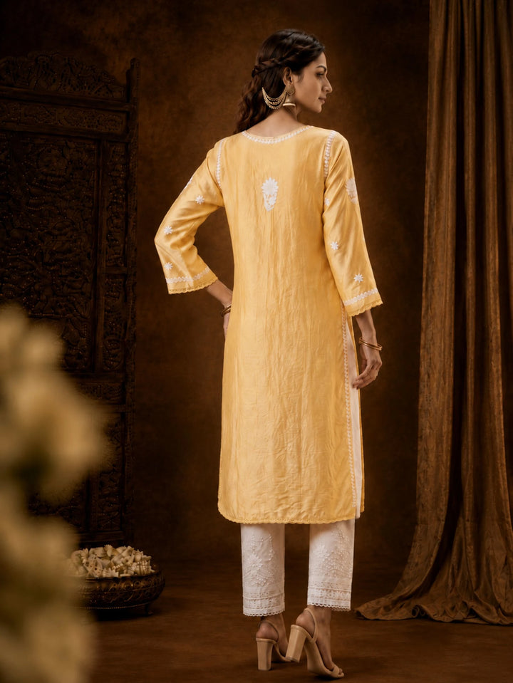 Mehr Butter Yellow Chanderi Kurta