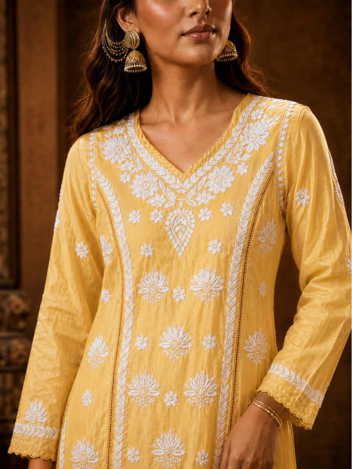Mehr Butter Yellow Chanderi Kurta