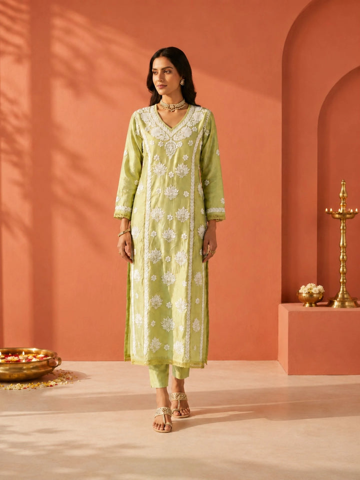 Mehr Sage Green Chanderi Kurta