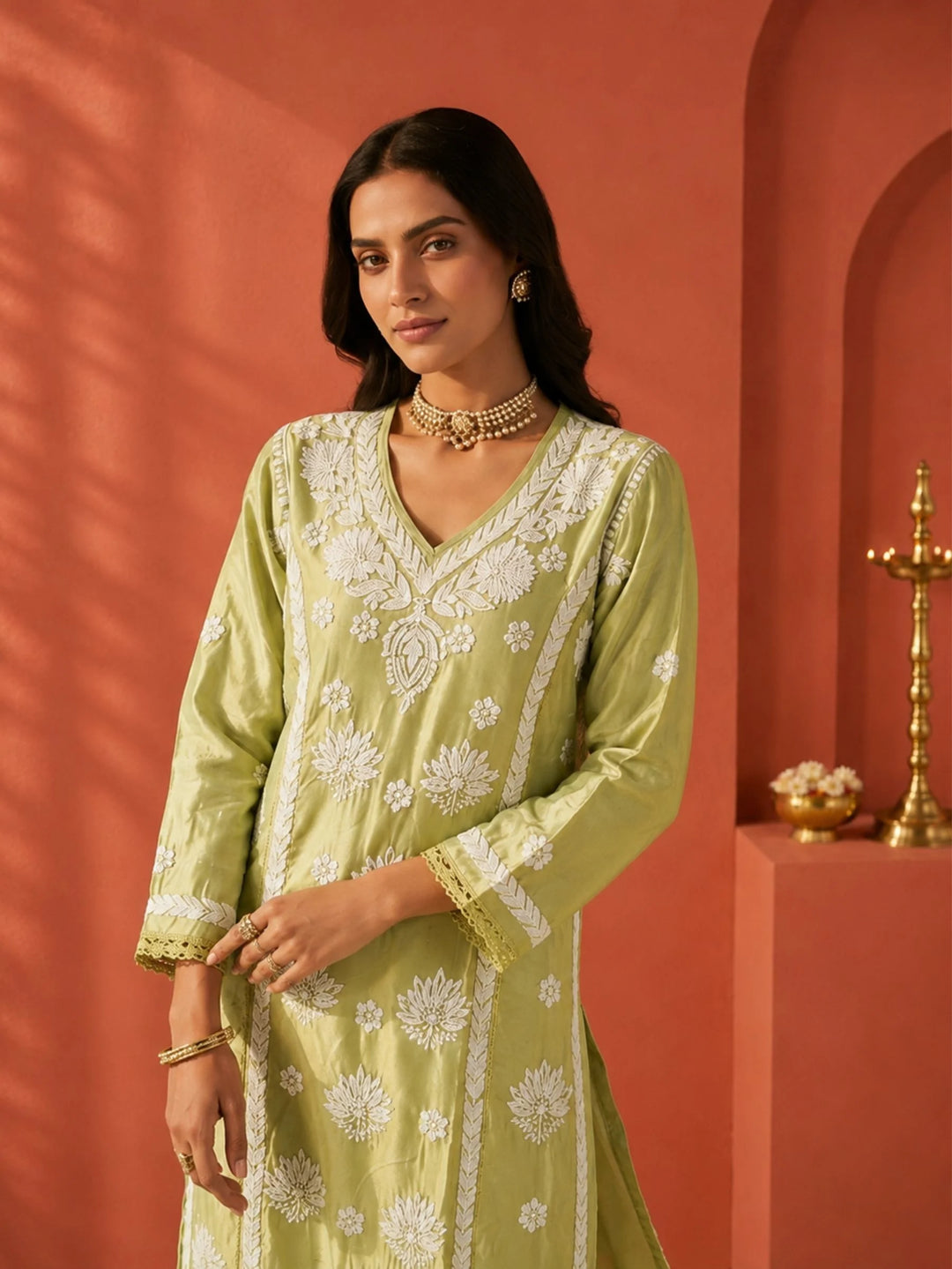 Mehr Sage Green Chanderi Kurta