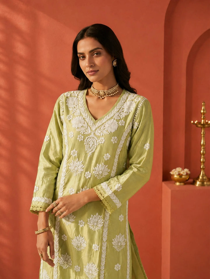 Mehr Sage Green Chanderi Kurta