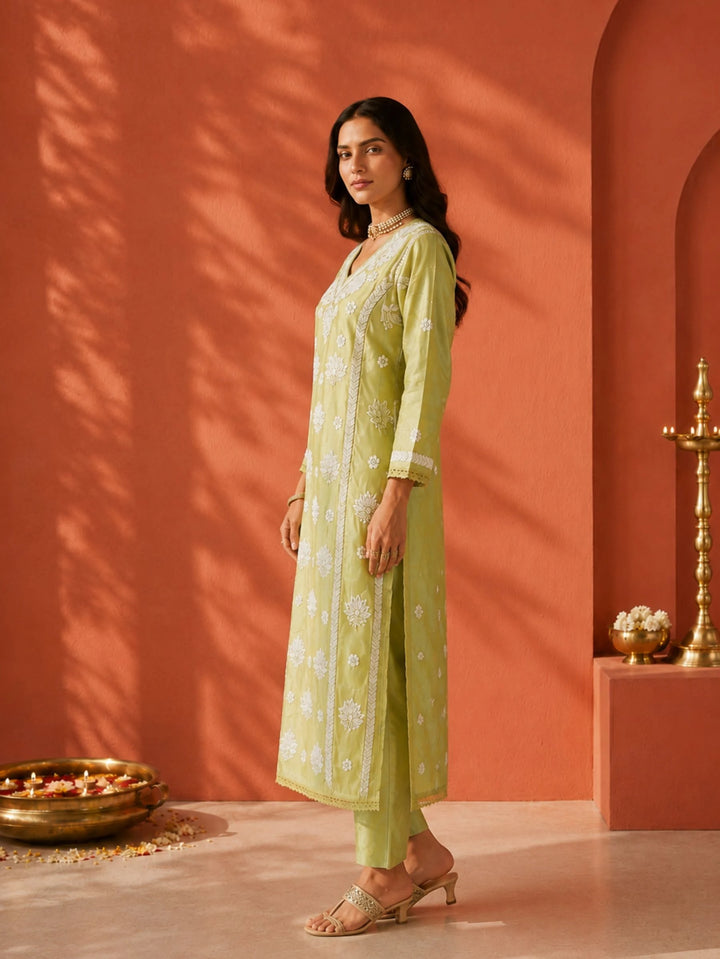 Mehr Sage Green Chanderi Kurta