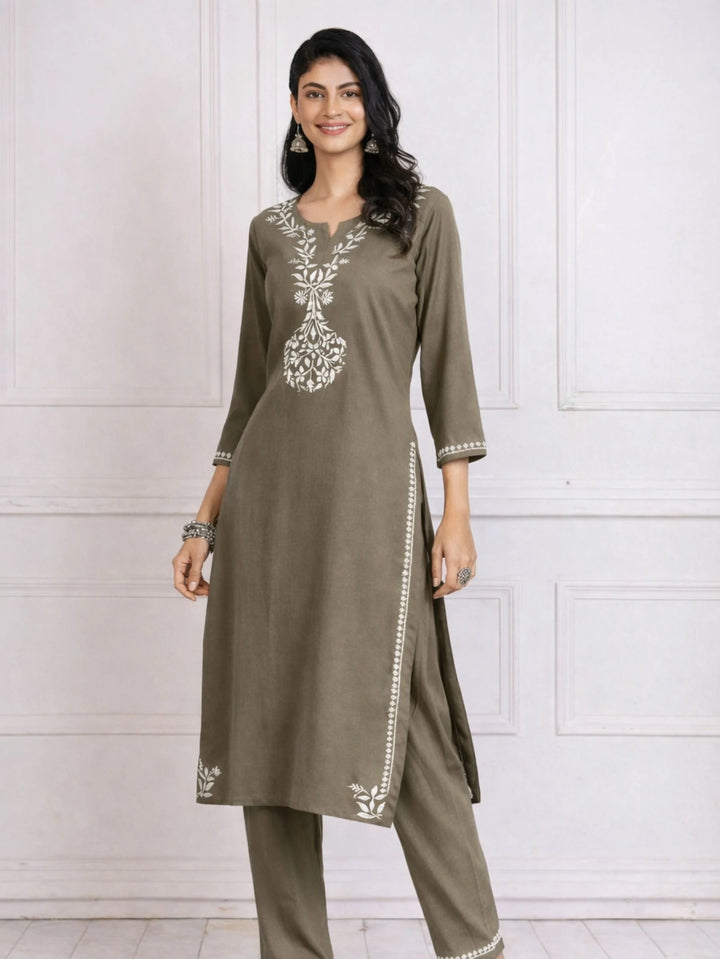 Zainab Grey Rayon Kurta Set