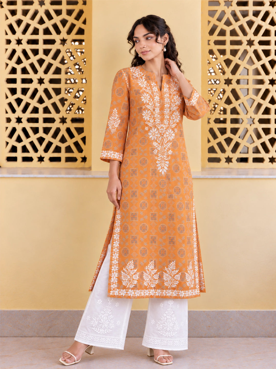 Ada Orange Mul Kurta