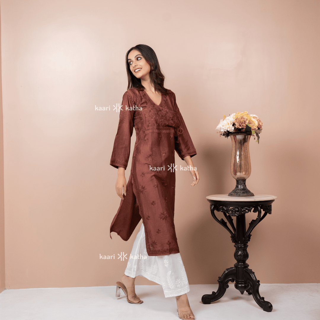 Paro Brown Chanderi Angrakha