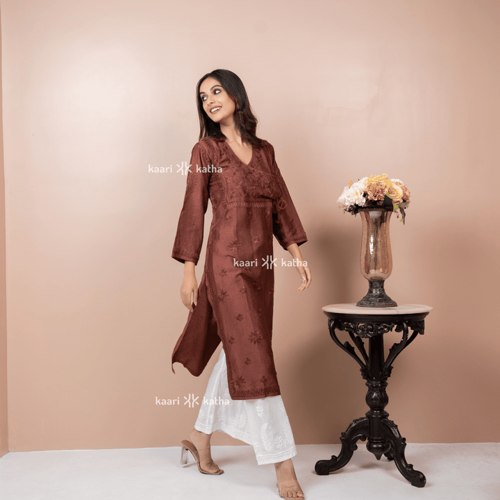 Paro Brown Chanderi Angrakha