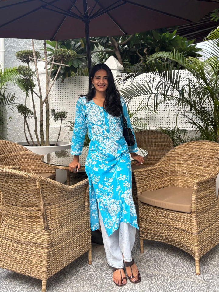 Breezy Aqua Blue Mul Kurta
