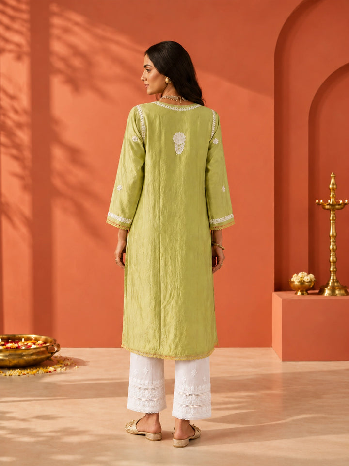 Mehr Sage Green Chanderi Kurta