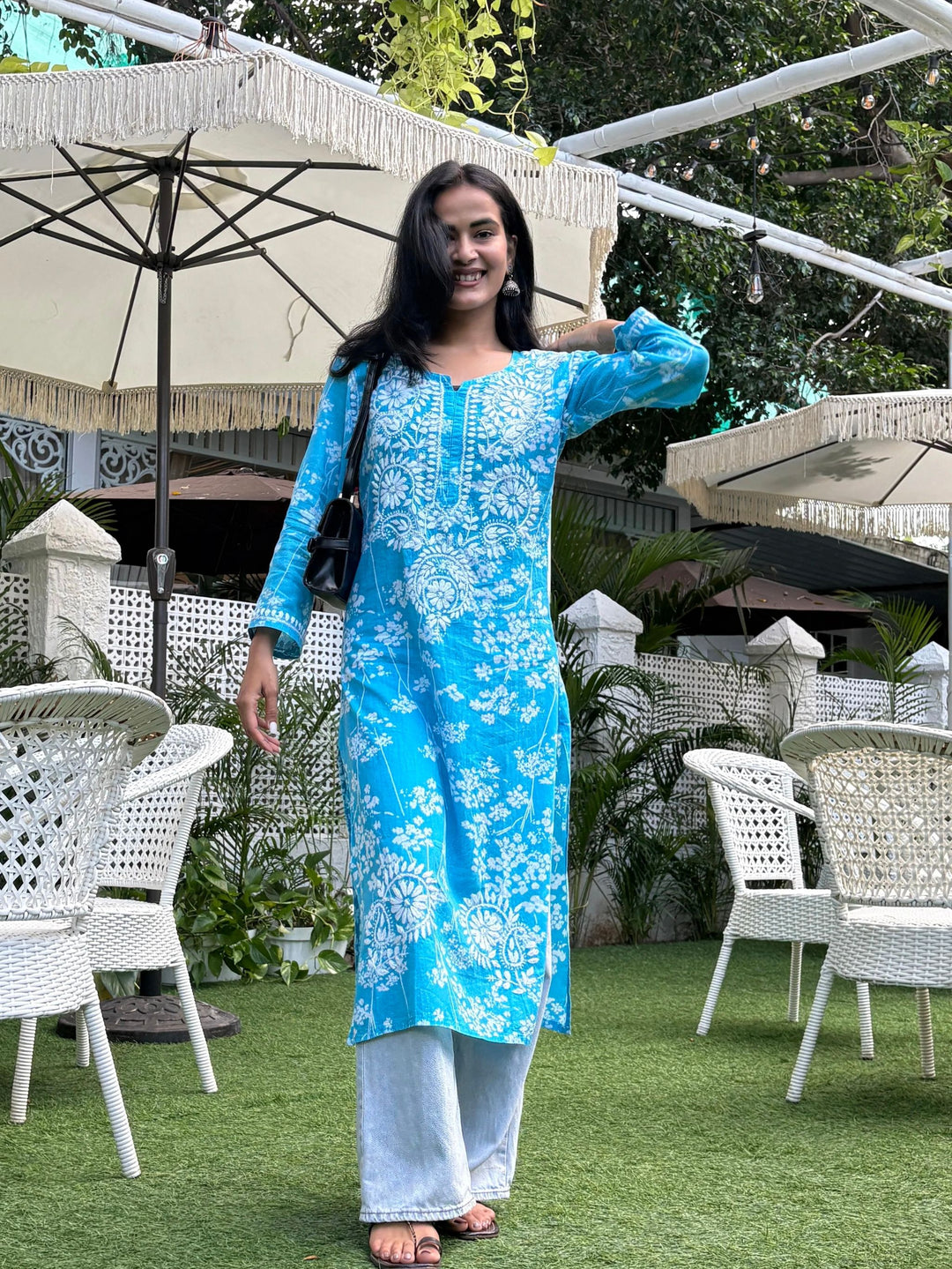 Breezy Aqua Blue Mul Kurta