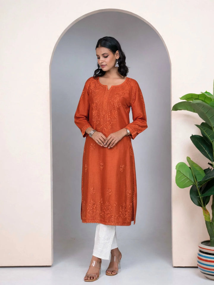 Roshni Rust Orange Chanderi Kurta