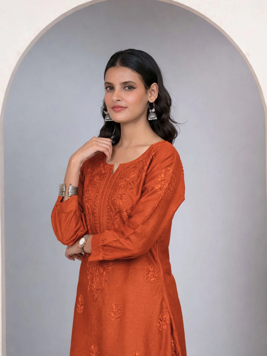 Roshni Rust Orange Chanderi Kurta