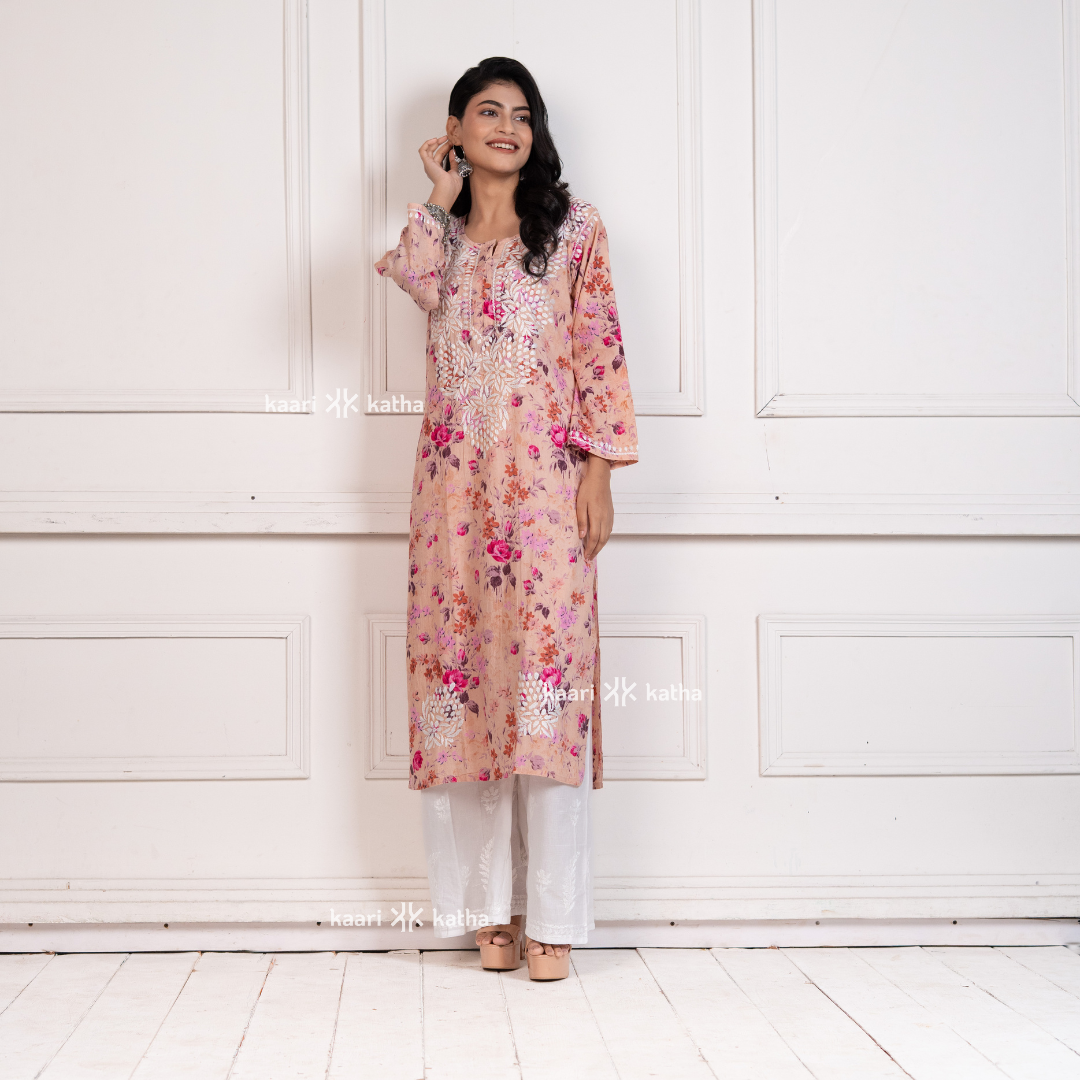 Mehek Pretty Peach Mul Kurta