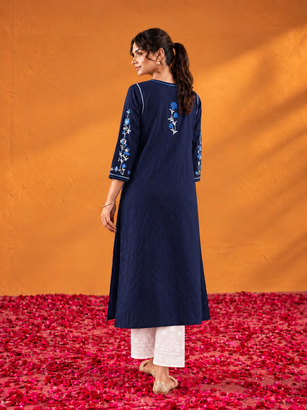 Phool Prussian Blue Rayon Kurta
