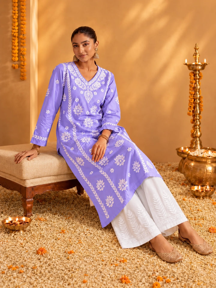 Mehr Lilac Chanderi Kurta