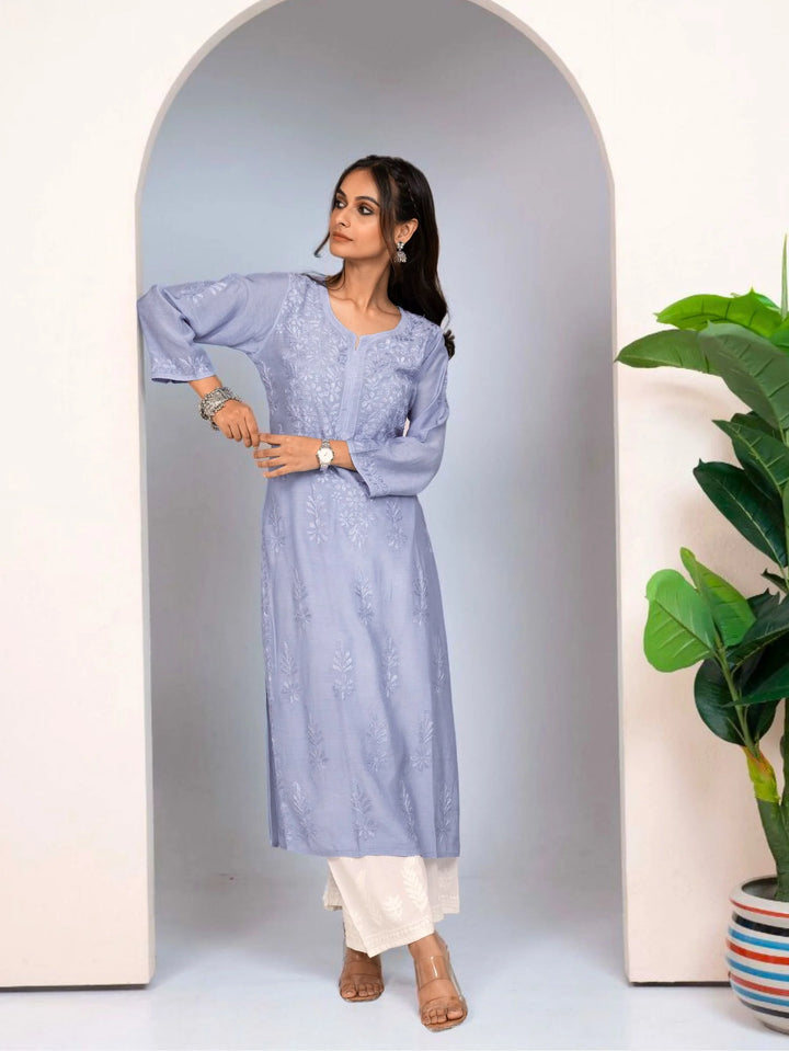 Meera Lavender Blue Muslin Kurta