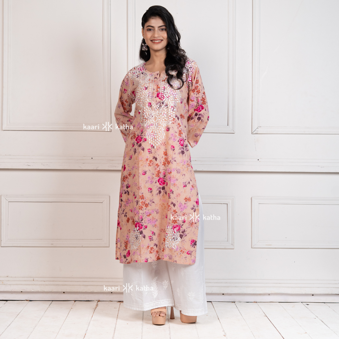 Mehek Pretty Peach Mul Kurta