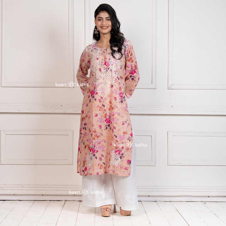 Mehek Pretty Peach Mul Kurta