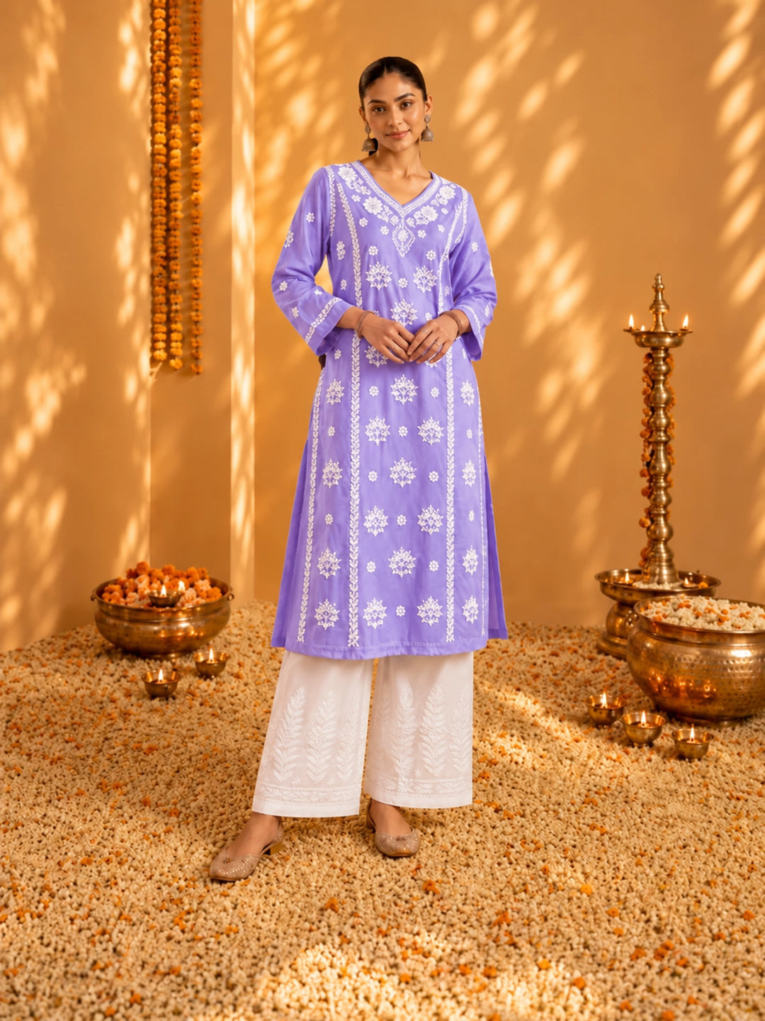 Mehr Lilac Chanderi Kurta